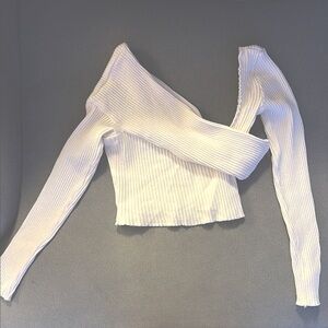 ARE YOU AM I Cream Ribbed Asymmetrical Top